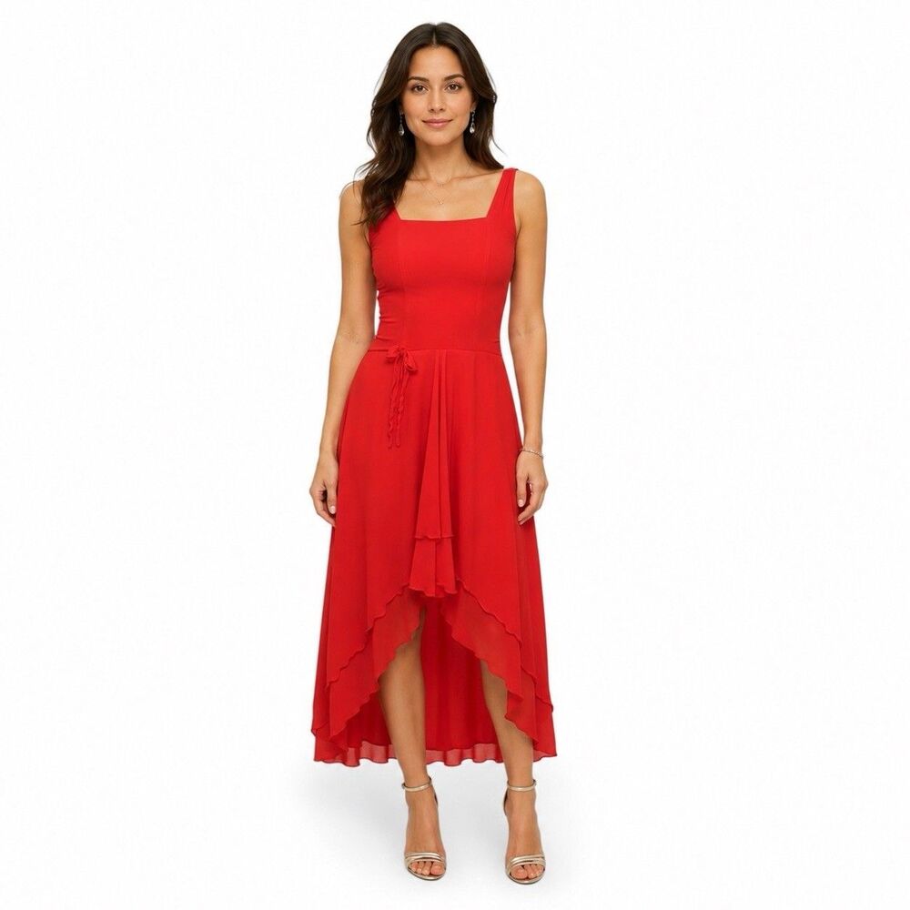 Thang Loi Red Silk Blend Midi Dress Cocktail Semi-formal Size 4